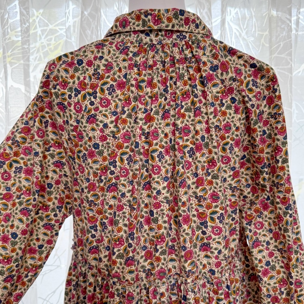 byTiMo cream pink floral print long sleeve button up poplin maxi dress - Picture 8 of 16